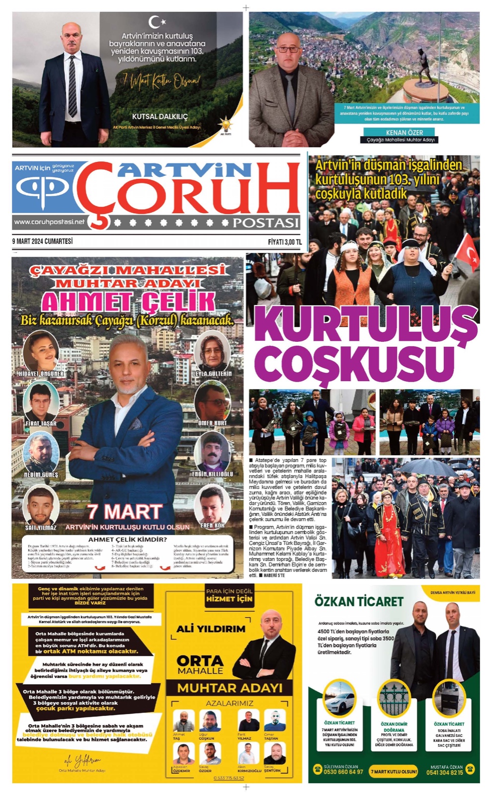 Çoruh Postası Gazetesi 7 Mart 2024 Tarihli 1. Özel Sayısı Çıktı