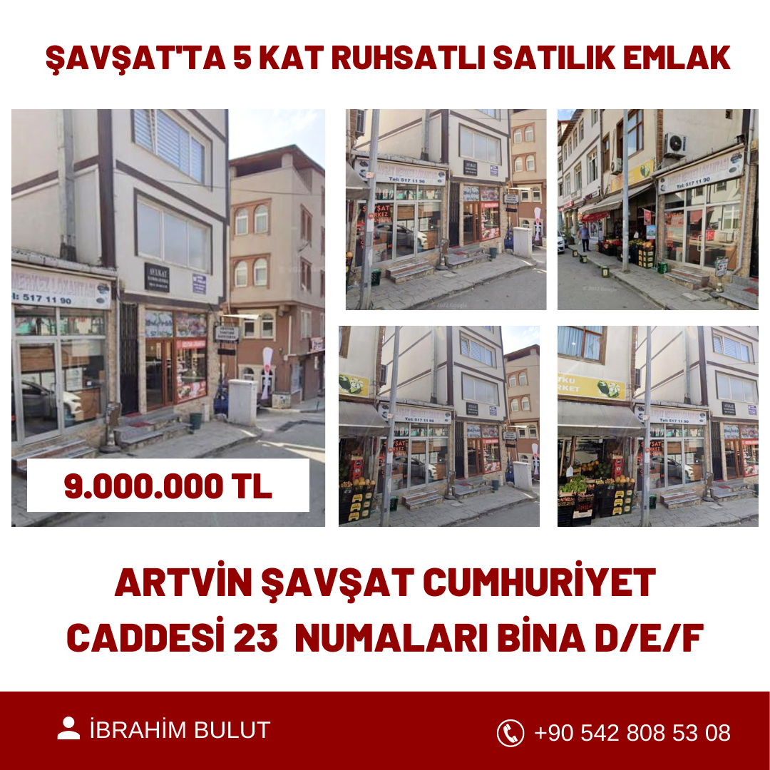 ŞAVŞATTA SATILIK 5 KAT RUHSATLI EMLAK
